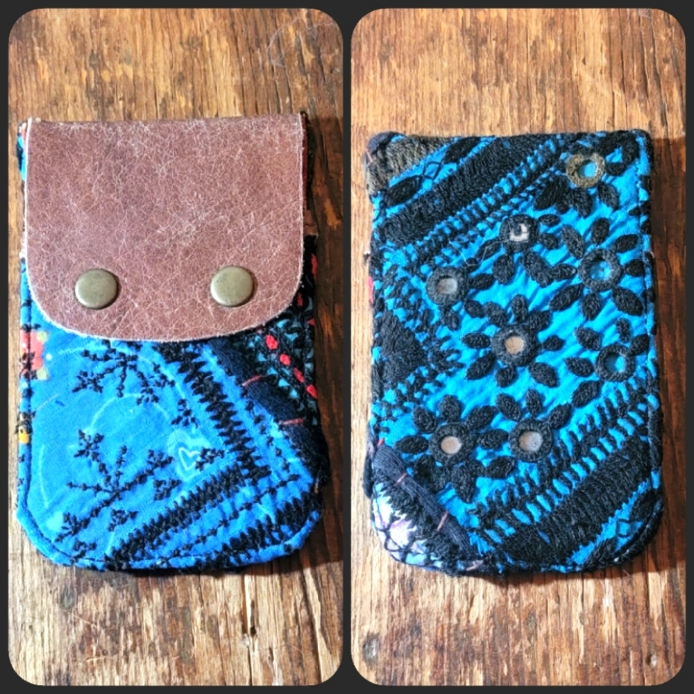 🧠🍳 Free People Boho Embroidered Repurposed vtg banjara hippie Wallet card case